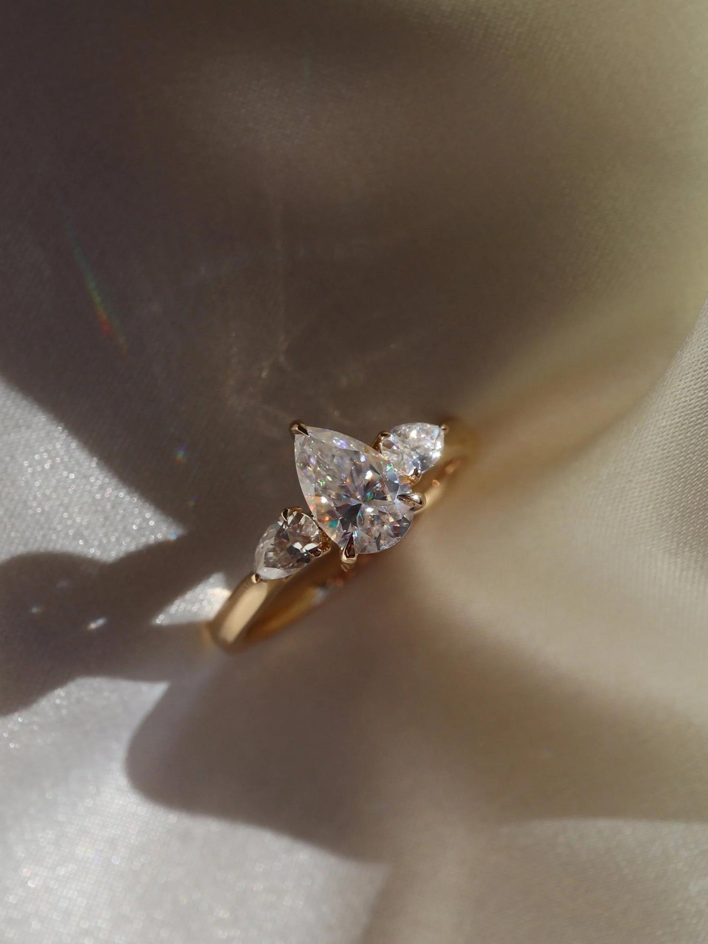 Rachel- 1.20 CT Pear Three Stone Style Moissanite Ring