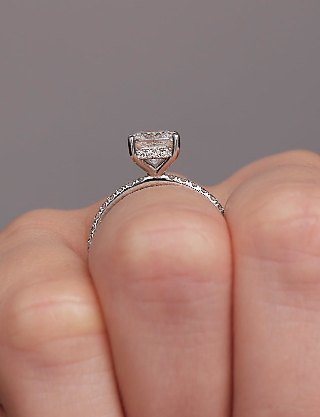Pauline- 1.50 CT Princess Hidden Halo Pave Moissanite Ring