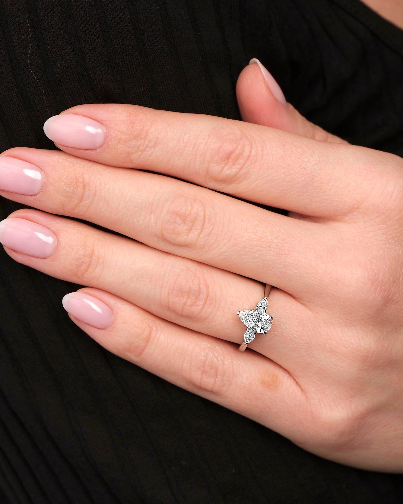 Rhonda- 1.0 CT Pear Three Stone Style Moissanite Ring