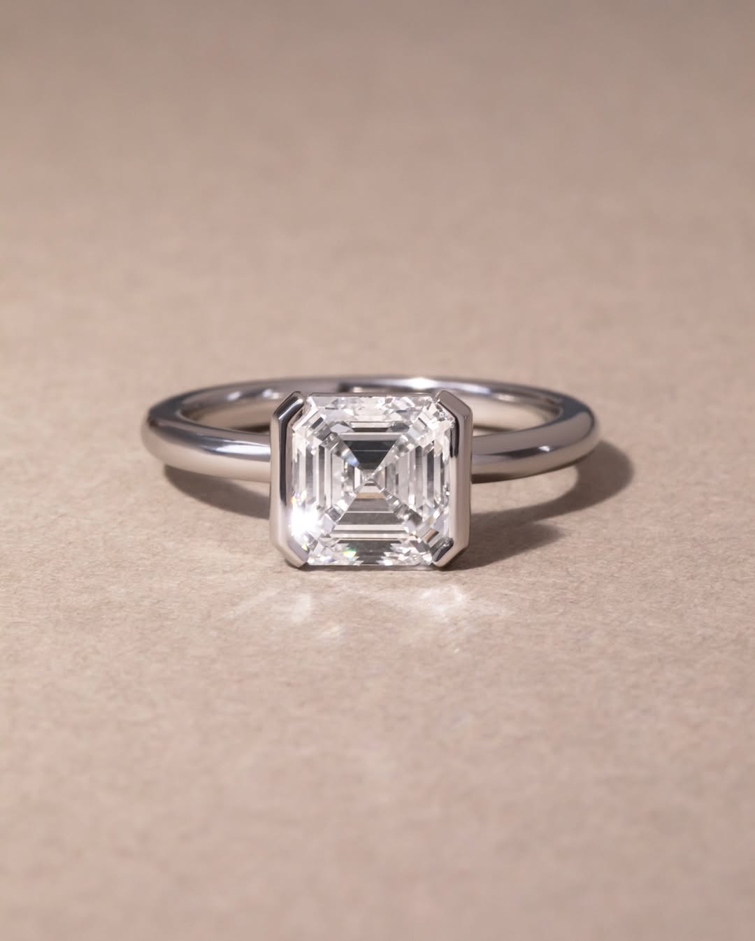 3.10 CT Asscher E/VVS1 CVD Diamond Half Bezel Style Engagement Ring