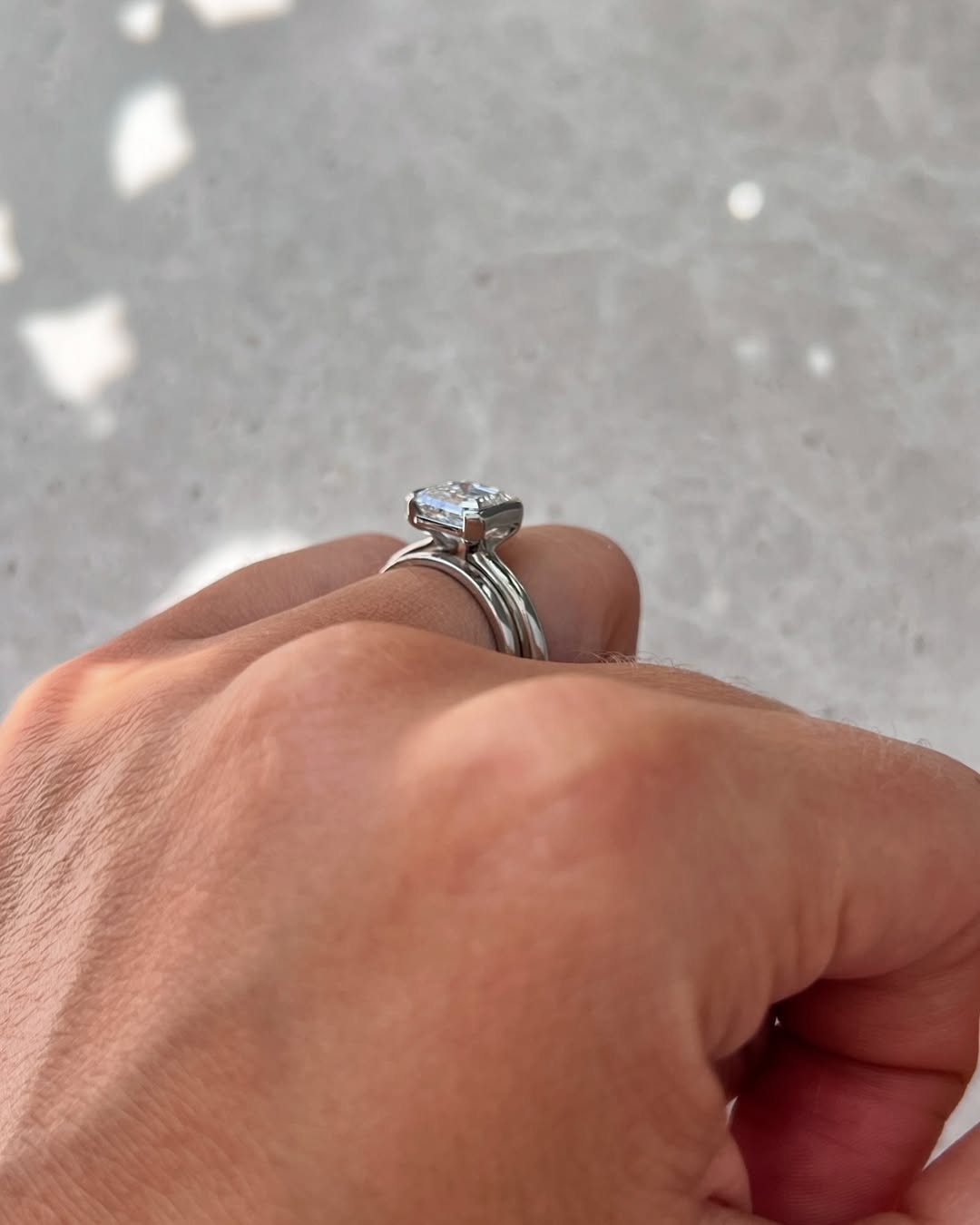 3.10 CT Asscher E/VVS1 CVD Diamond Half Bezel Style Engagement Ring