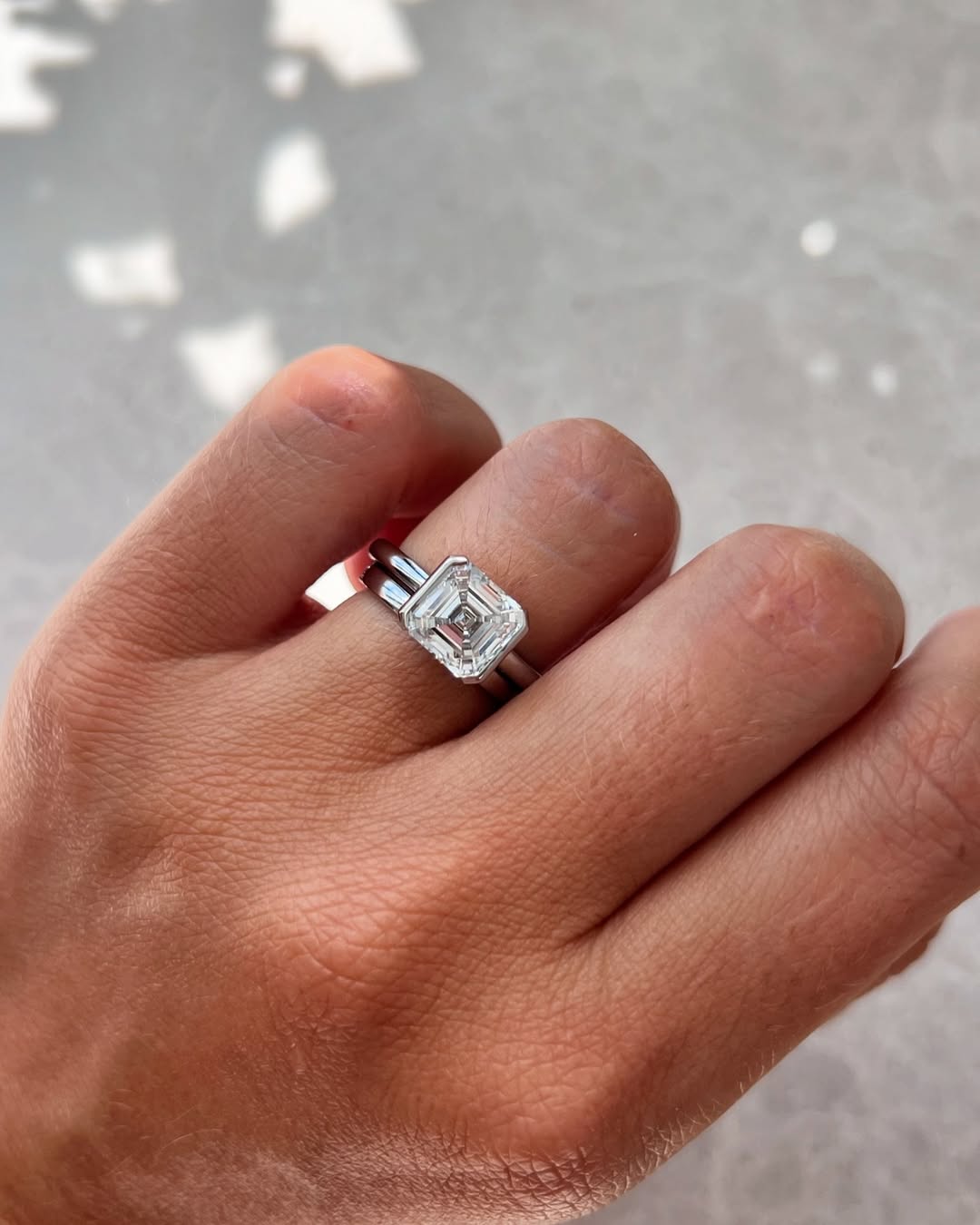 3.10 CT Asscher E/VVS1 CVD Diamond Half Bezel Style Engagement Ring