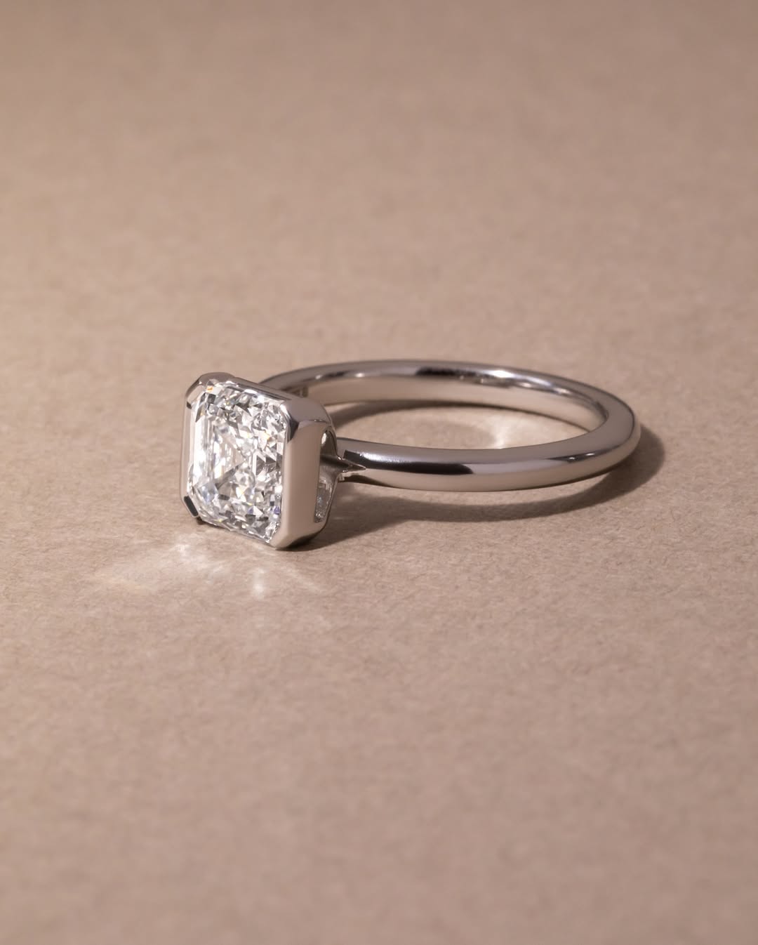 3.10 CT Asscher E/VVS1 CVD Diamond Half Bezel Style Engagement Ring