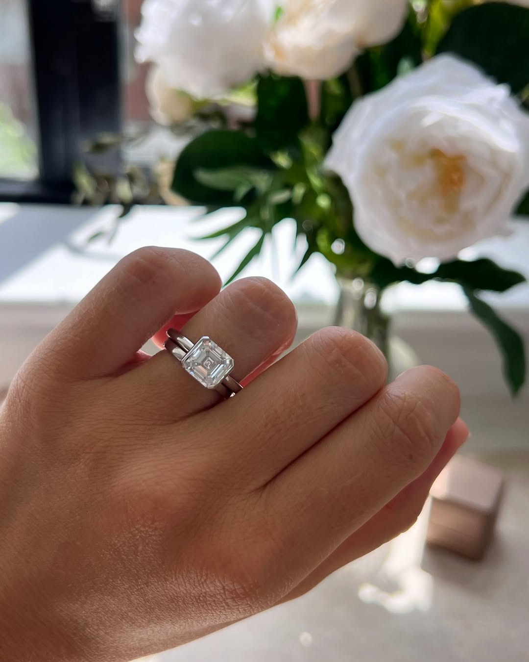 3.10 CT Asscher E/VVS1 CVD Diamond Half Bezel Style Engagement Ring