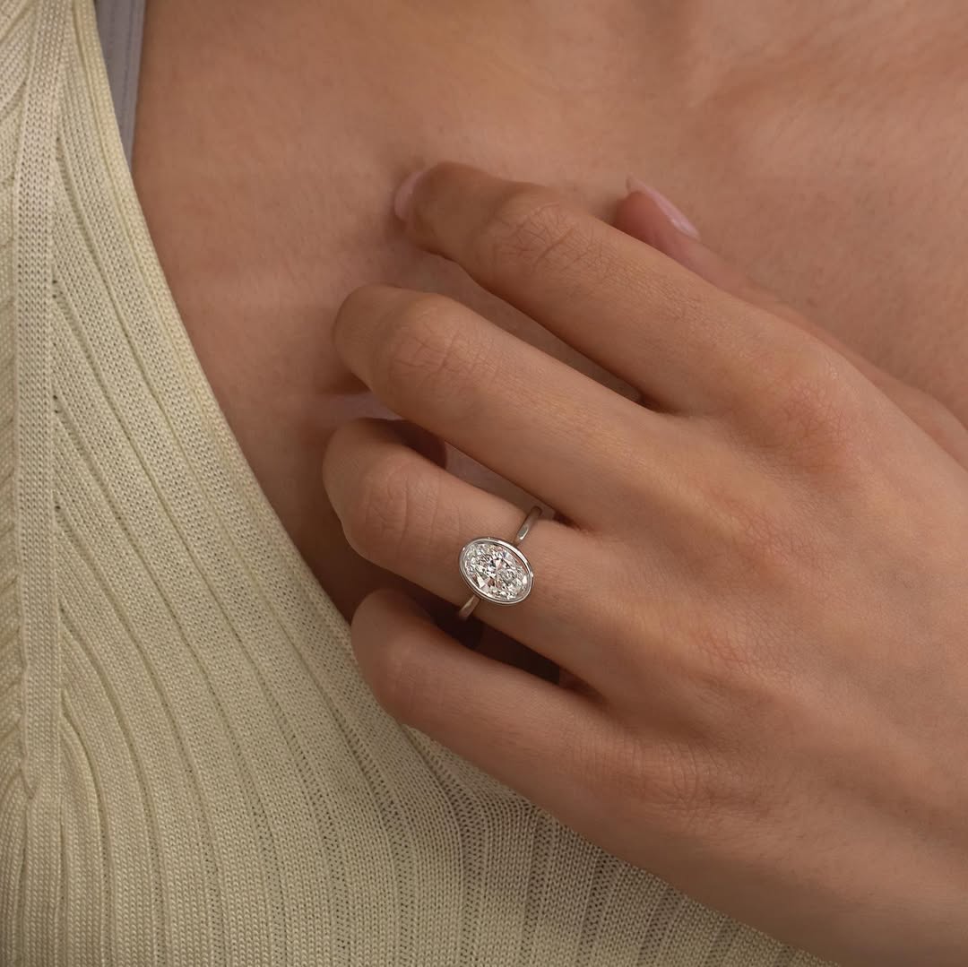 1.50 CT Oval E/VVS2 CVD Diamond Bezel Style Engagement Ring