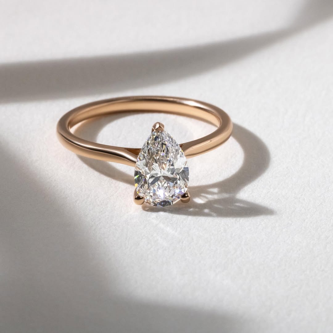 1.80 CT Pear E/VS2 CVD Diamond Cathedral Style Engagement Ring
