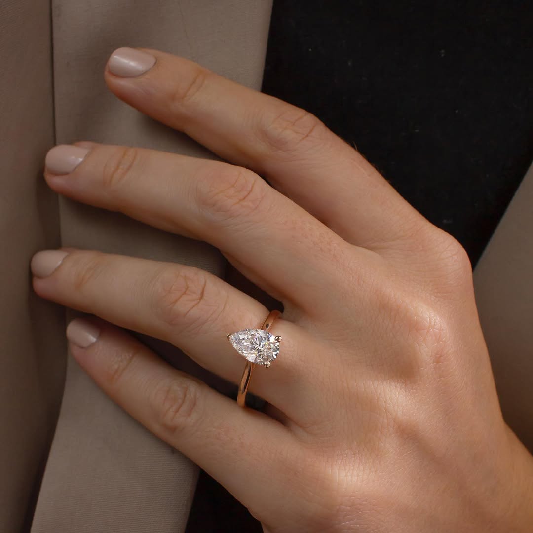 1.80 CT Pear E/VS2 CVD Diamond Cathedral Style Engagement Ring