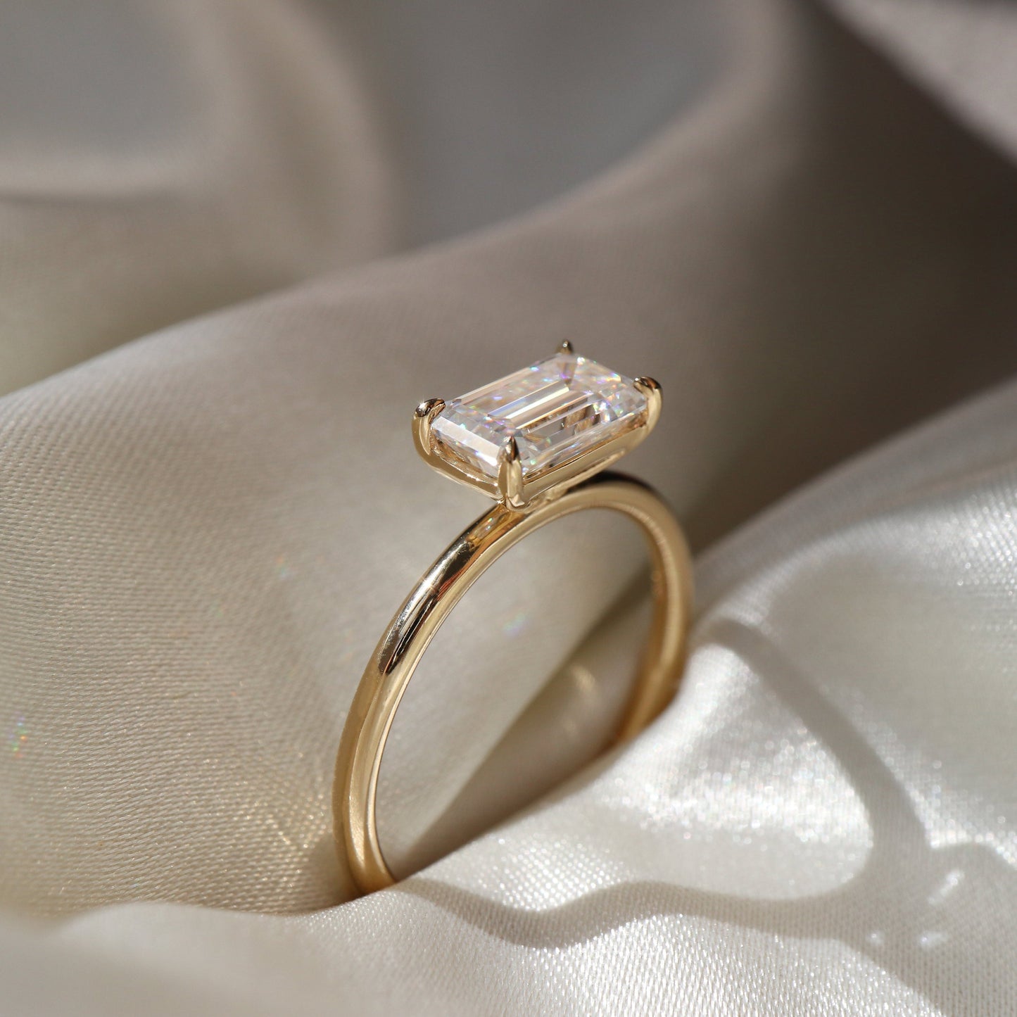 Gladys- 1.0 CT East West Emerald Solitaire Moissanite Ring