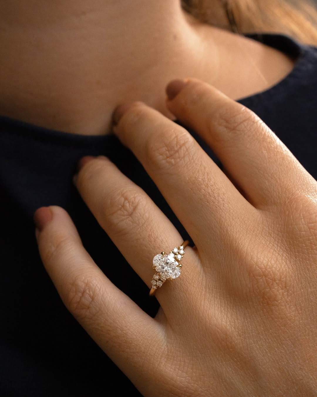 1.10 CT Oval E/VVS2 CVD Diamond Cluster Style Engagement Ring