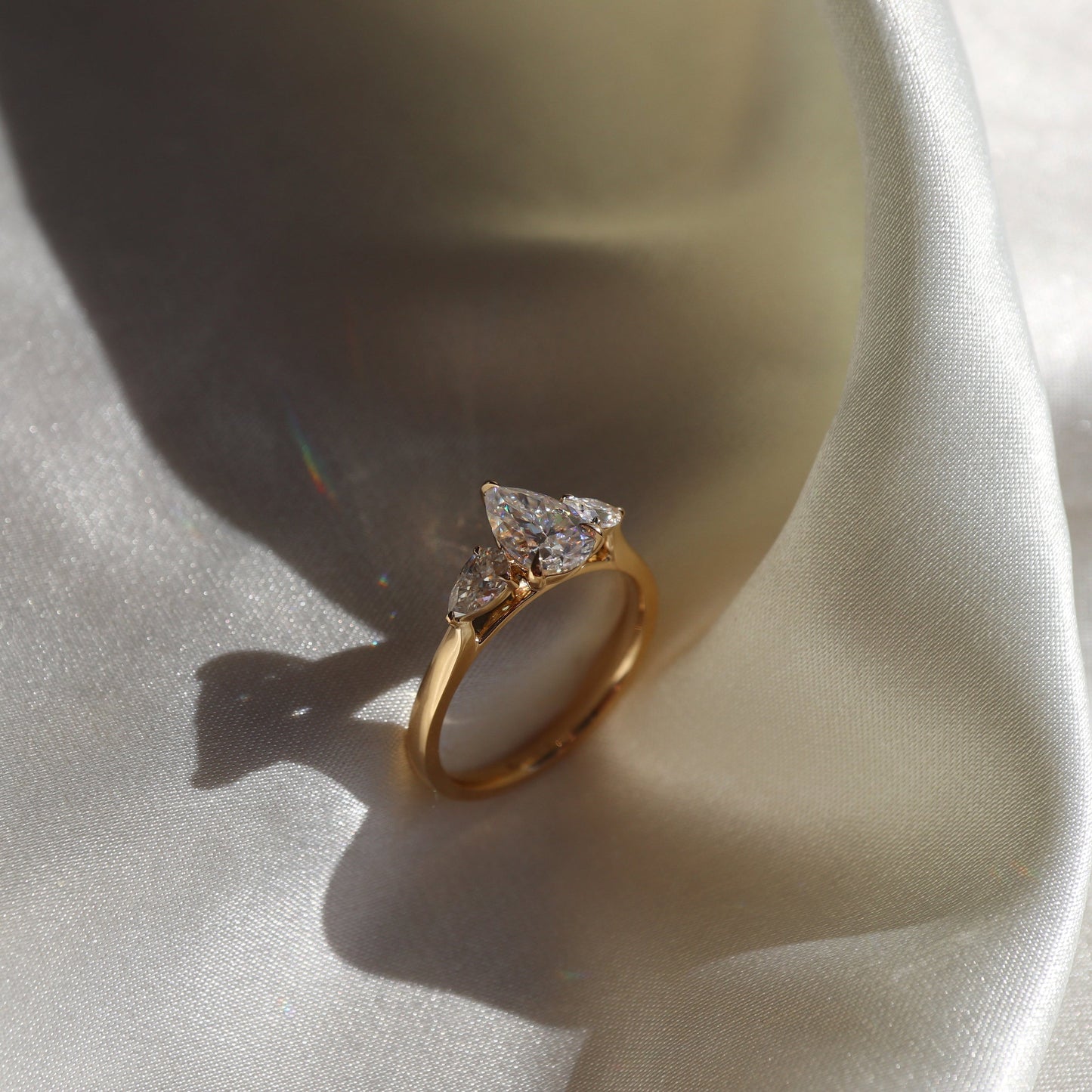 Rachel- 1.20 CT Pear Three Stone Style Moissanite Ring