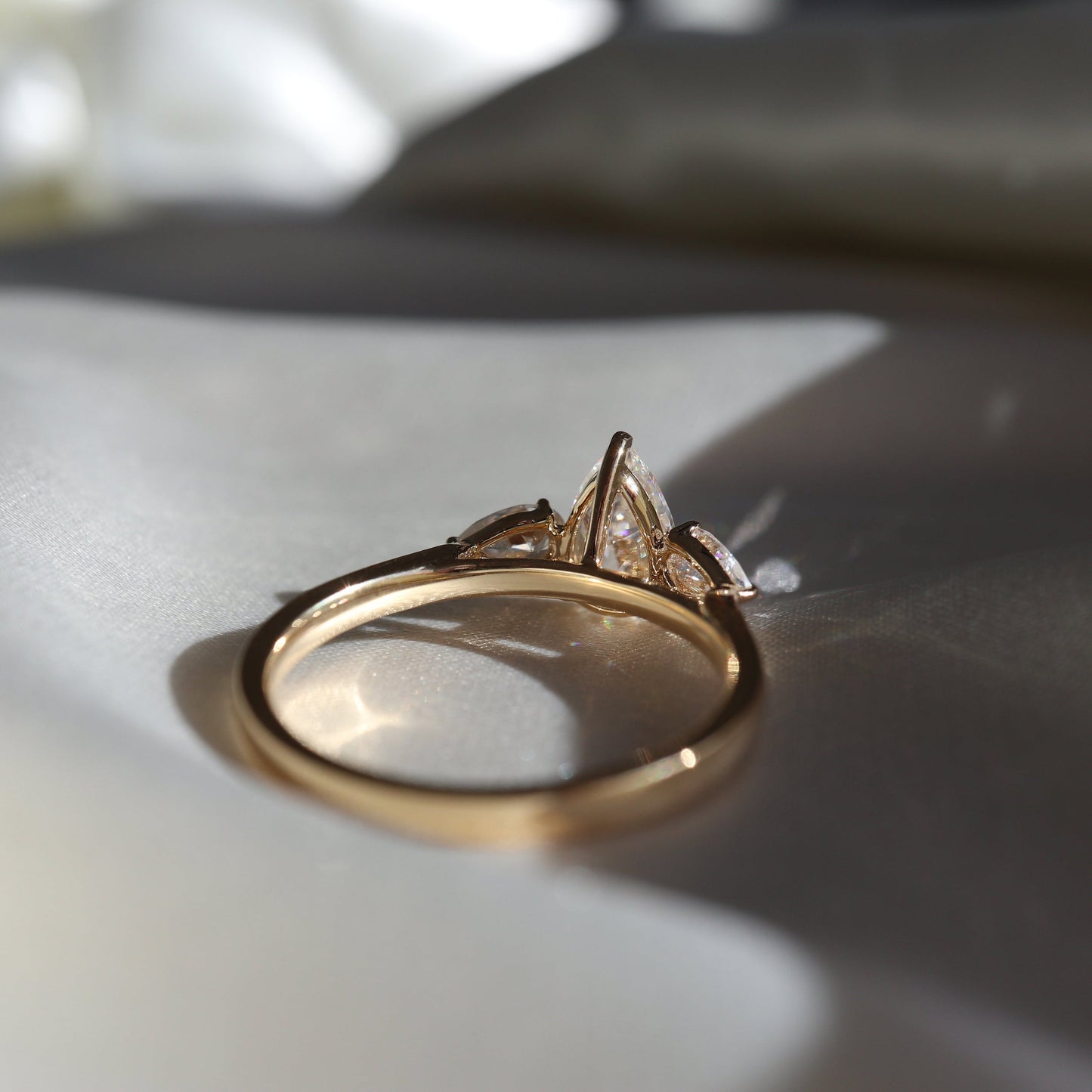 Rachel- 1.20 CT Pear Three Stone Style Moissanite Ring
