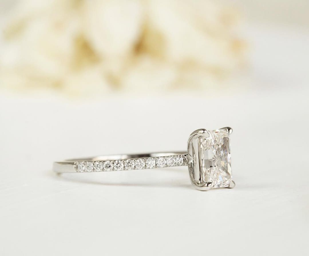 1.5 CT Radiant F/VS2 CVD Diamond Pave Style Engagement Ring