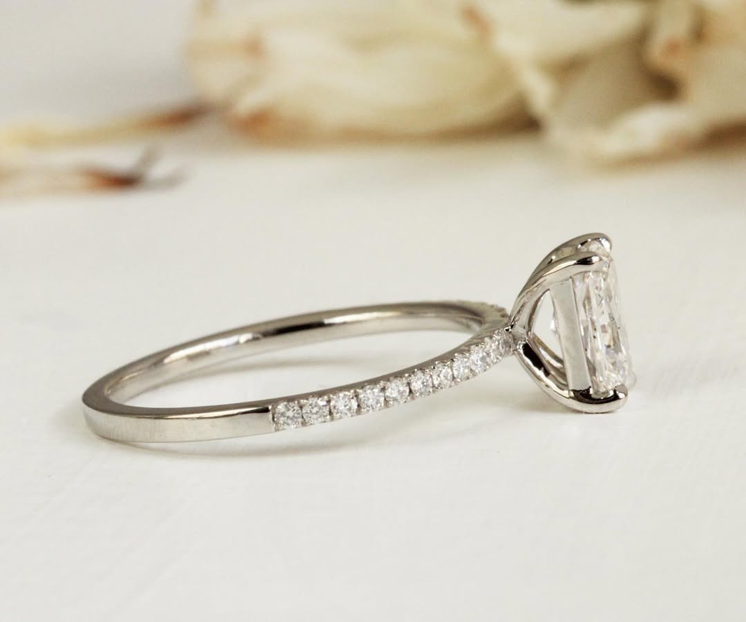 1.5 CT Radiant F/VS2 CVD Diamond Pave Style Engagement Ring