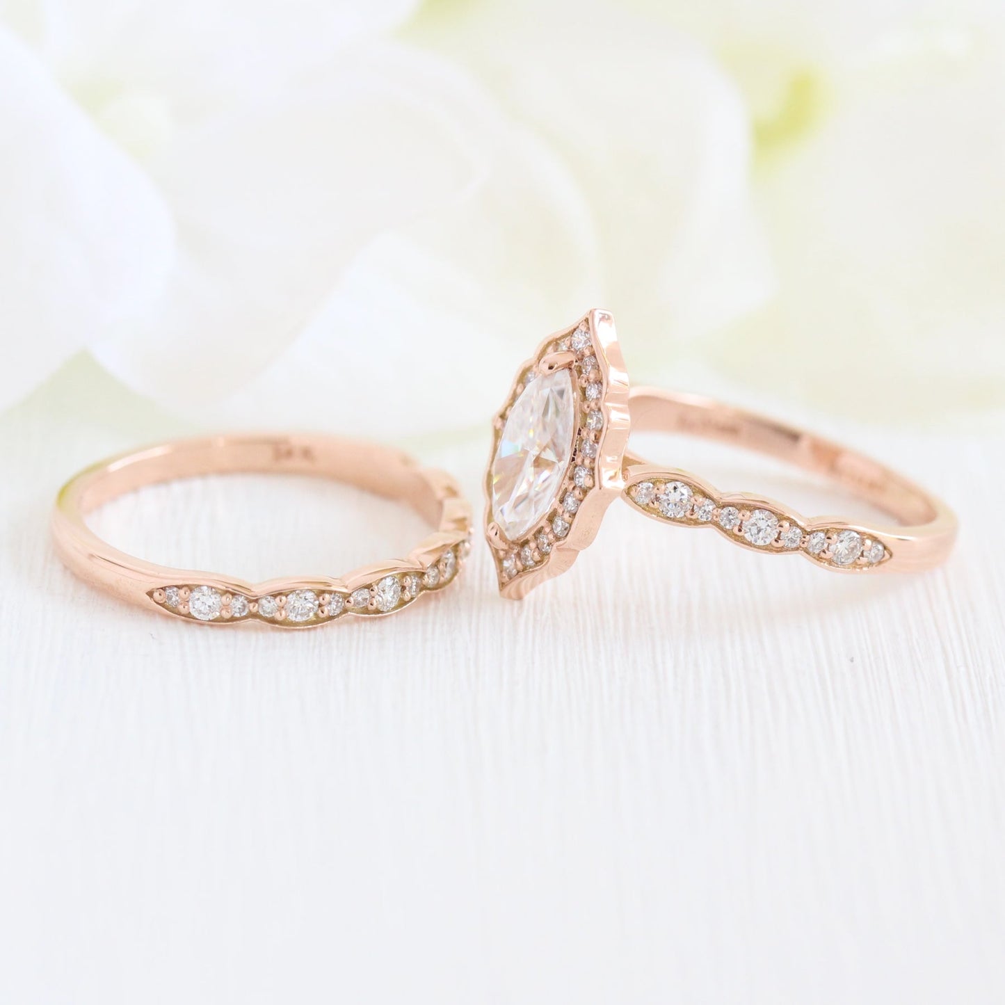 Ariana- 2.0 CT Marquise Moissanite Halo & Pave Bridal Ring Set
