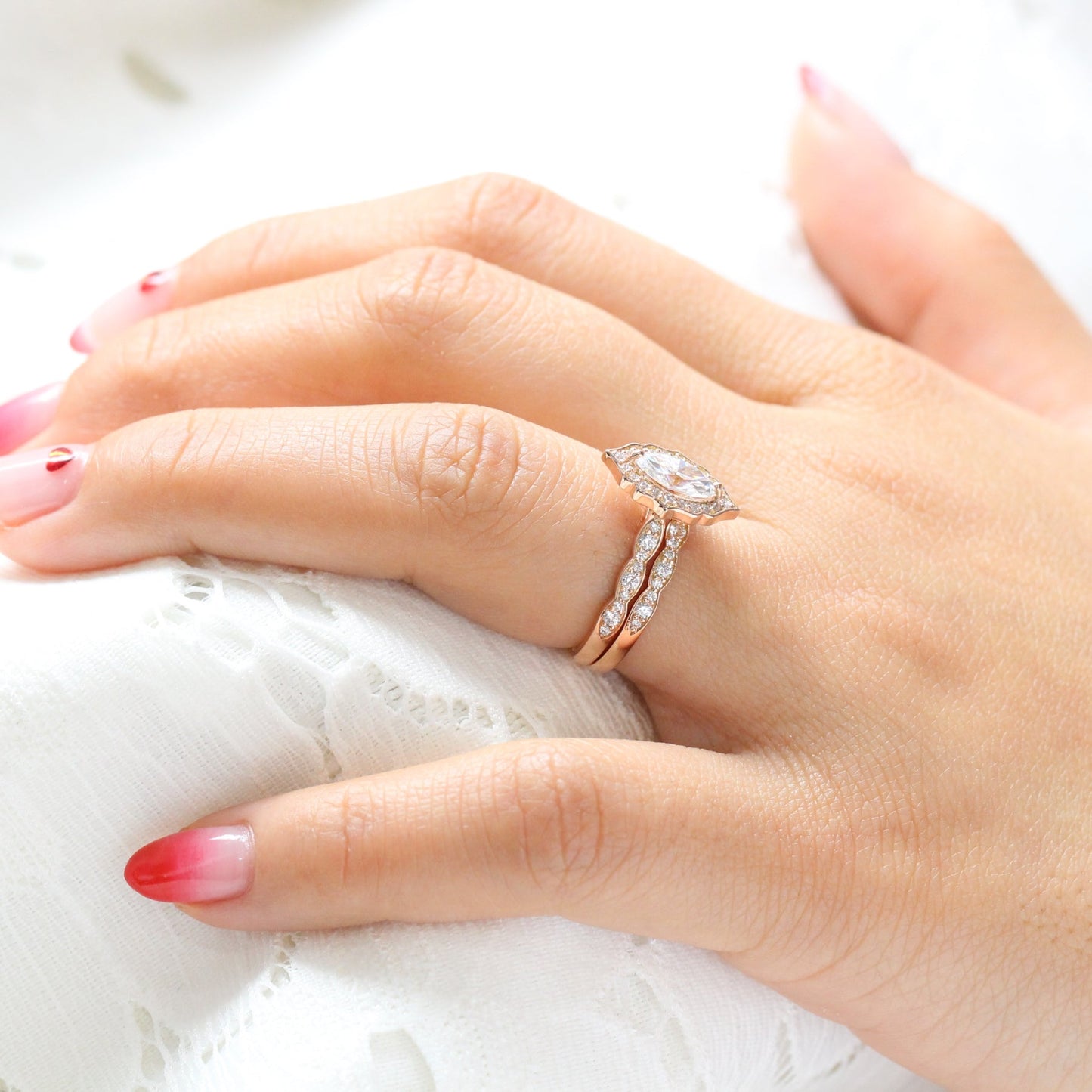 Ariana- 2.0 CT Marquise Moissanite Halo & Pave Bridal Ring Set