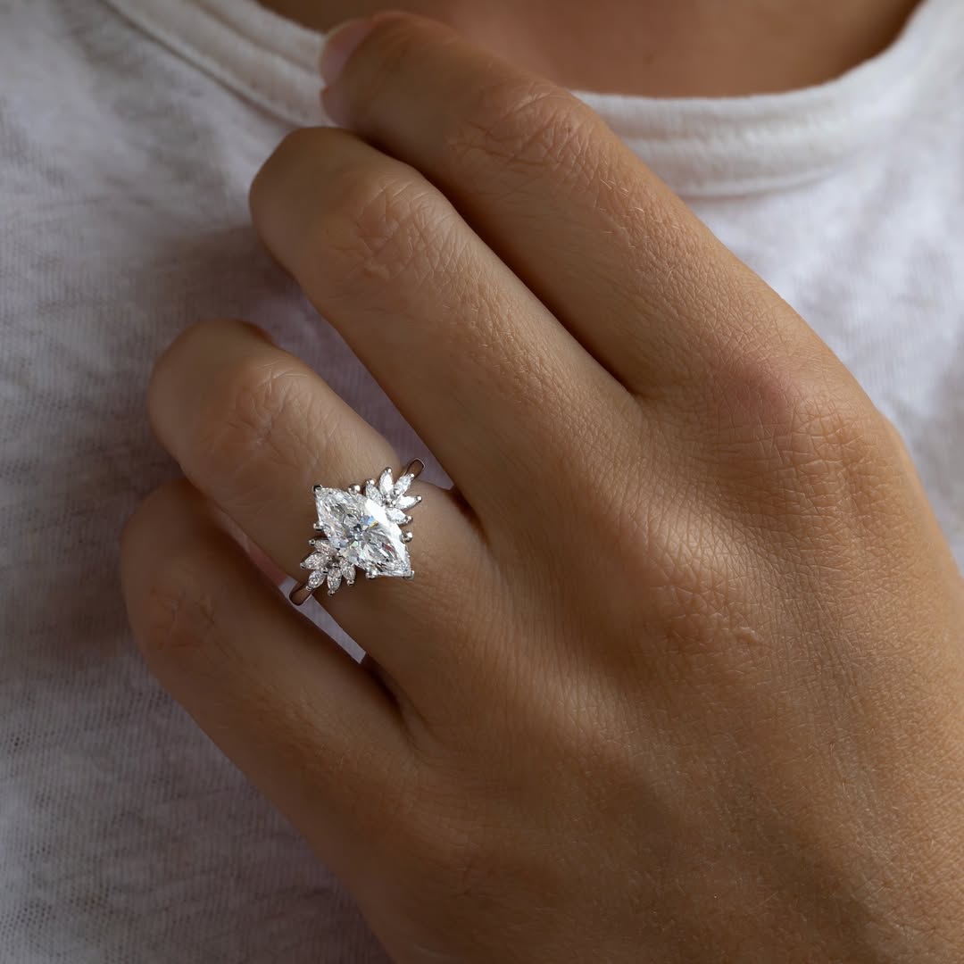 2.0 CT Marquise F/VS1 CVD Diamond Cluster Style Engagement Ring