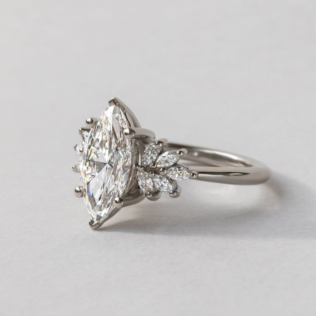 2.0 CT Marquise F/VS1 CVD Diamond Cluster Style Engagement Ring