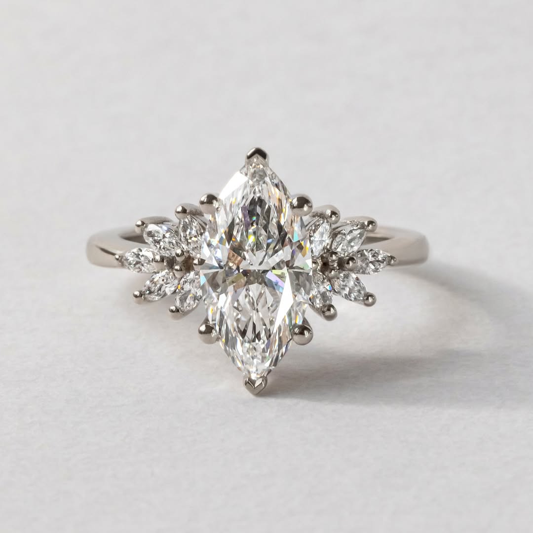 2.0 CT Marquise F/VS1 CVD Diamond Cluster Style Engagement Ring
