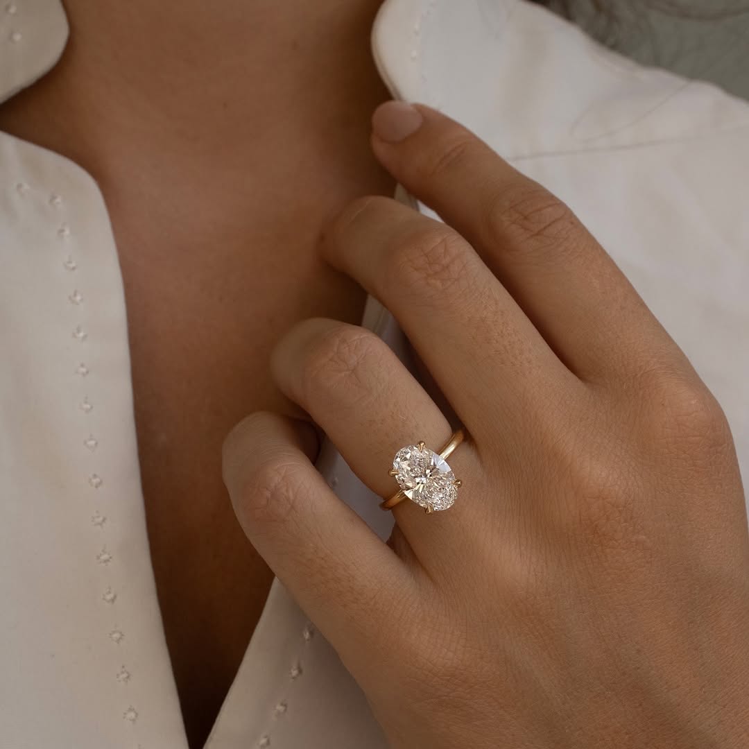 3.0 CT Oval E/VVS2 CVD Diamond Half Hidden Halo Style Engagement Ring