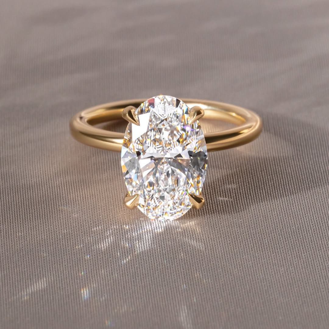 3.0 CT Oval E/VVS2 CVD Diamond Half Hidden Halo Style Engagement Ring