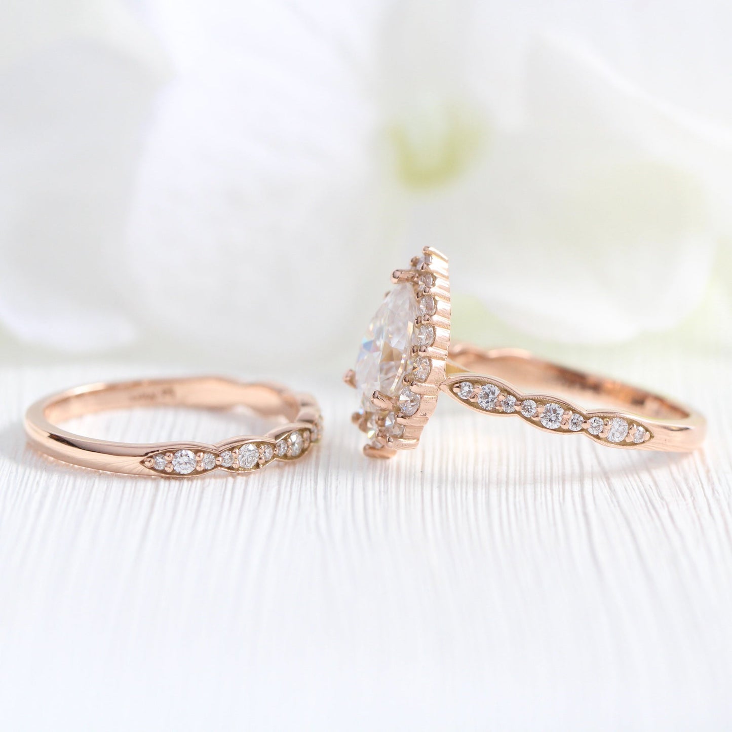 Zoey- 2.0 CT Pear Moissanite Halo & Pave Bridal Ring Set