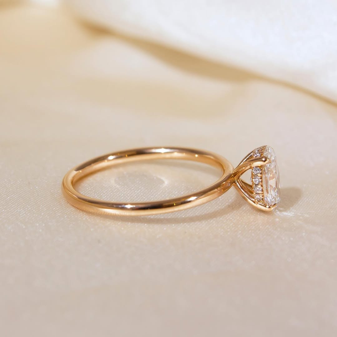 1.0 CT Oval F/VS2 CVD Diamond Hidden Halo Style Engagement Ring