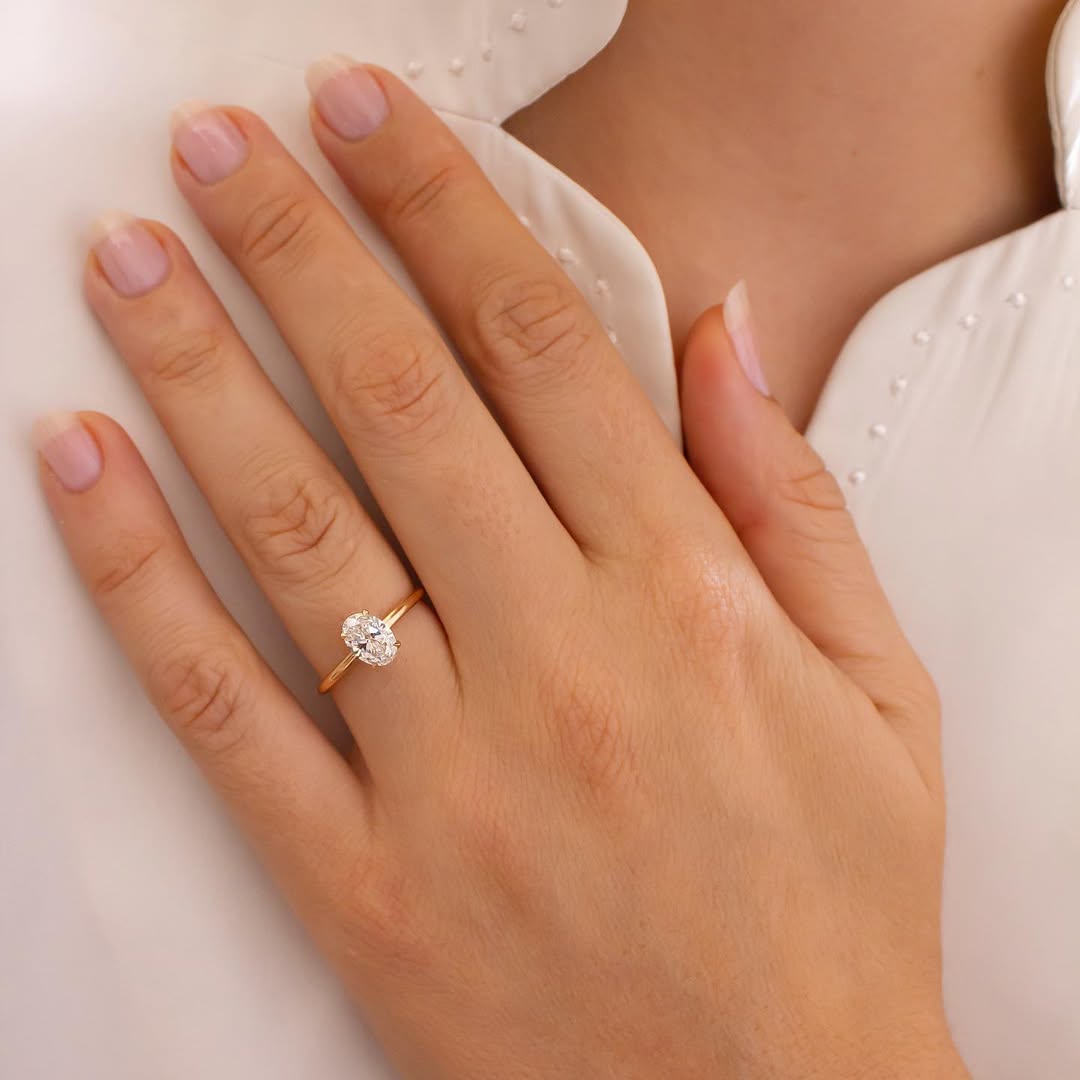 1.0 CT Oval F/VS2 CVD Diamond Hidden Halo Style Engagement Ring