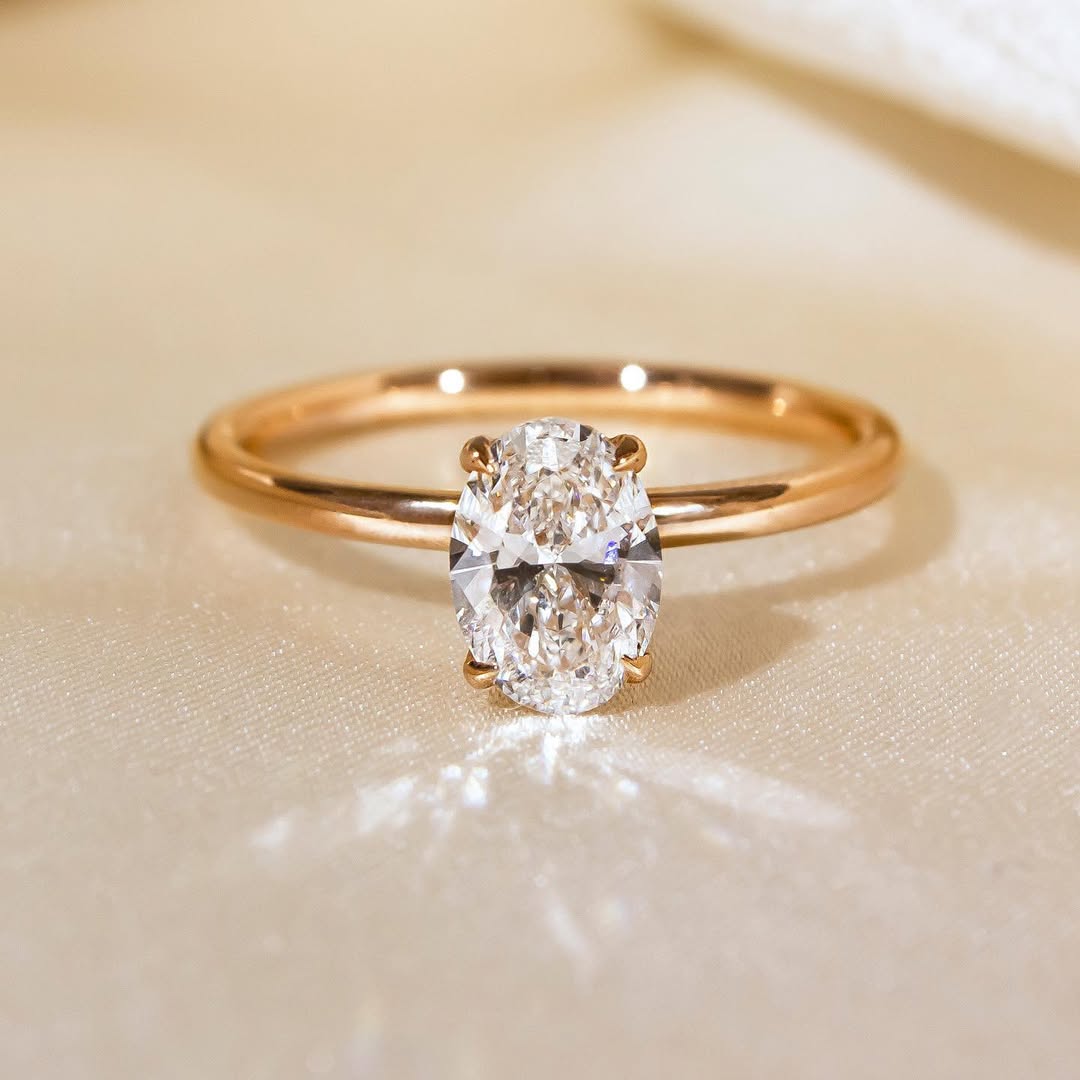 1.0 CT Oval F/VS2 CVD Diamond Hidden Halo Style Engagement Ring