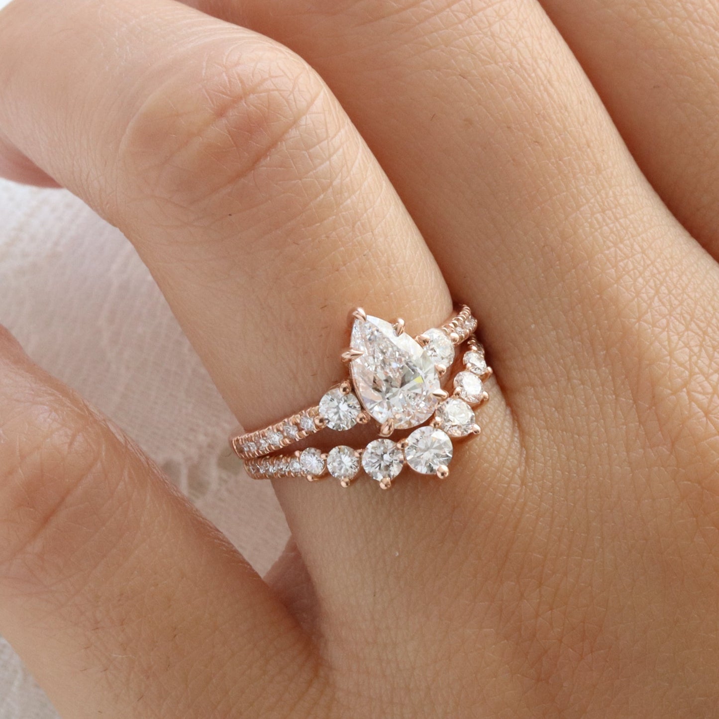 Lauren- 1.0 CT Pear Moissanite Pave Bridal Ring Set