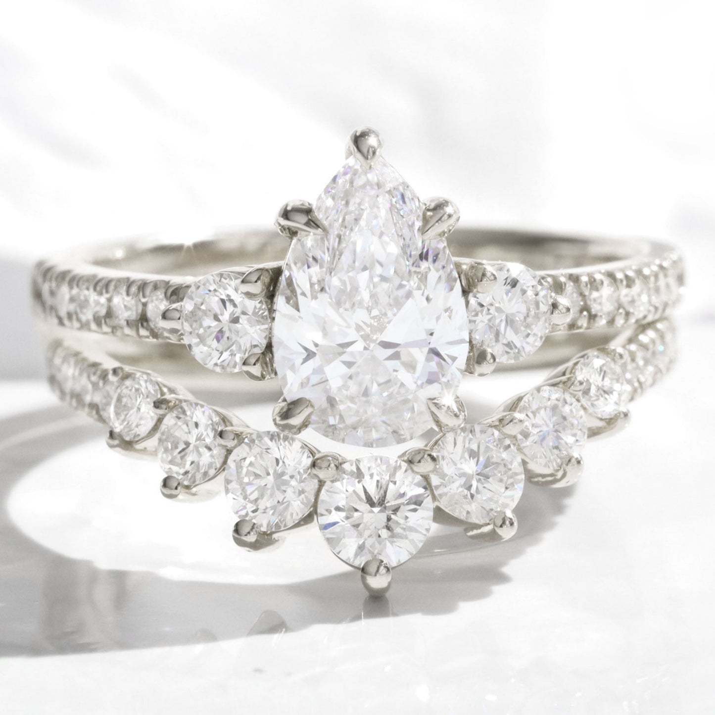 Lauren- 1.0 CT Pear Moissanite Pave Bridal Ring Set