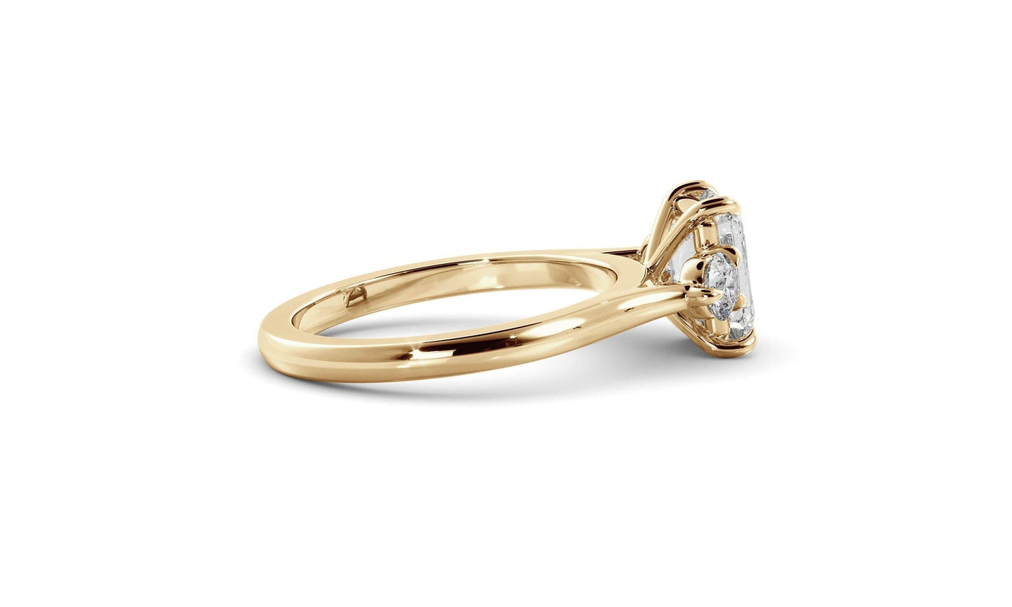 Christine- 1.0 CT Emerald Three Stone Style Moissanite Ring