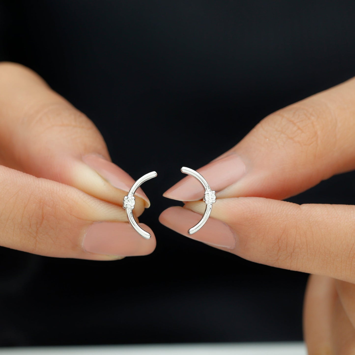 Hope- 0.10 TCW Round Curved Moissanite Earrings