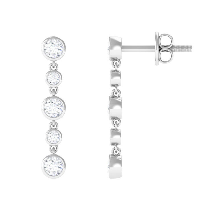 Lydia- 0.67 TCW Round Dangle Bezel Moissanite Earrings