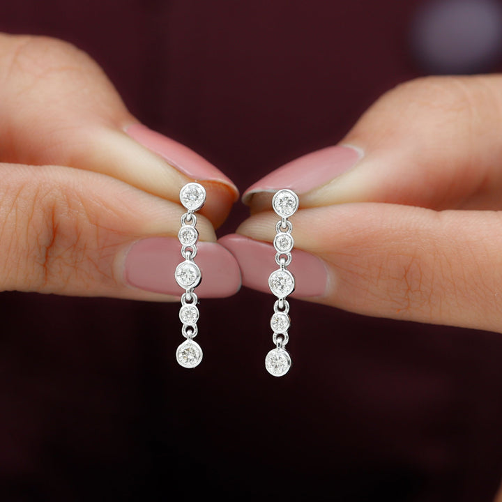 Lydia- 0.67 TCW Round Dangle Bezel Moissanite Earrings