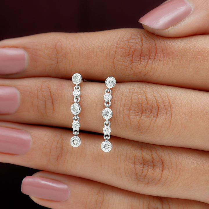 Lydia- 0.67 TCW Round Dangle Bezel Moissanite Earrings
