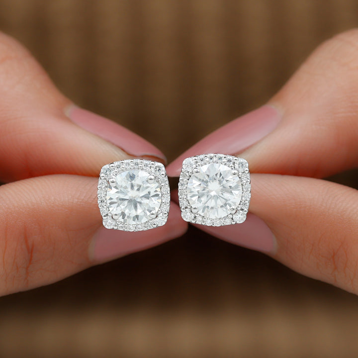 Athena- 3.0 TCW Round Halo Moissanite Earrings