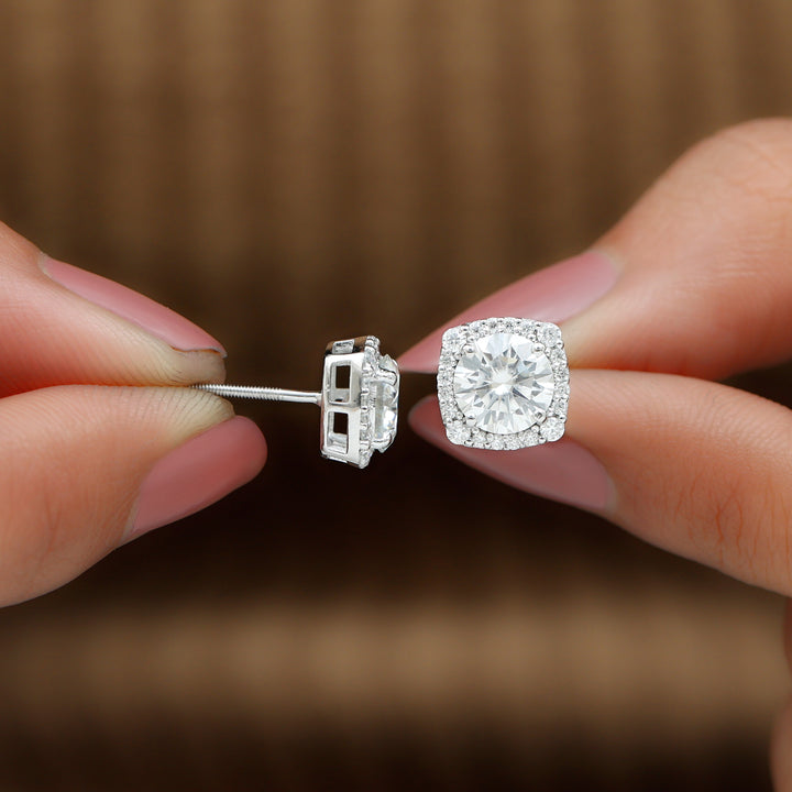 Athena- 3.0 TCW Round Halo Moissanite Earrings