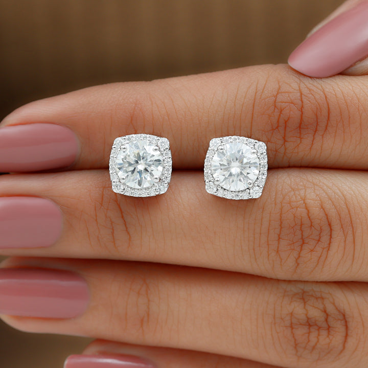 Athena- 3.0 TCW Round Halo Moissanite Earrings