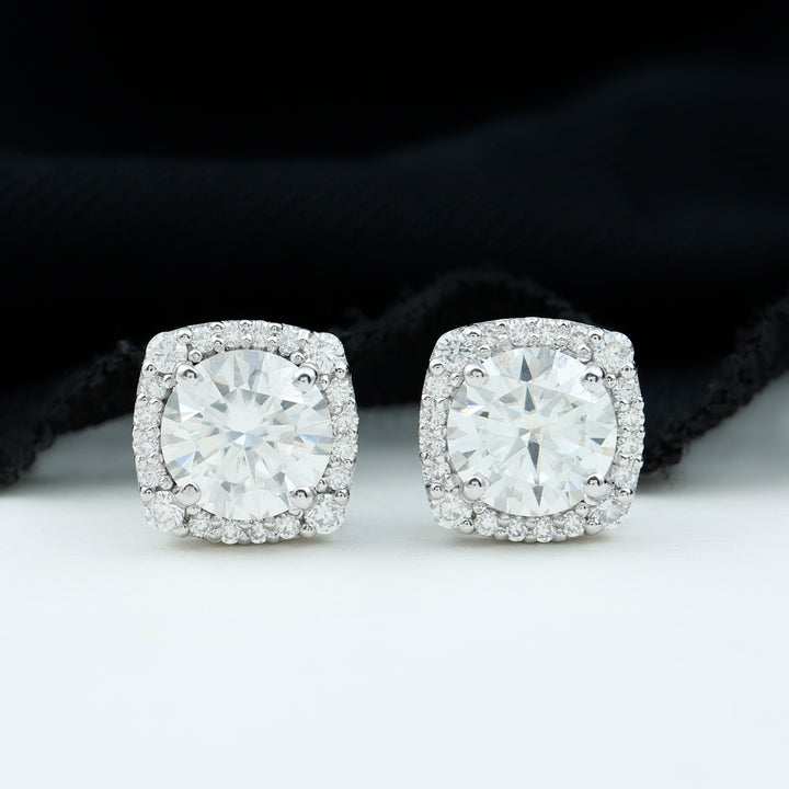 Athena- 3.0 TCW Round Halo Moissanite Earrings