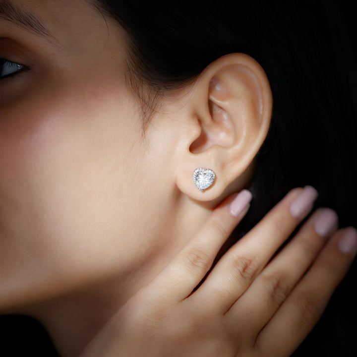 Clara- 2.0 TCW Heart Halo Moissanite Earrings