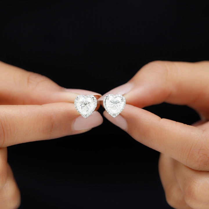 Clara- 2.0 TCW Heart Halo Moissanite Earrings