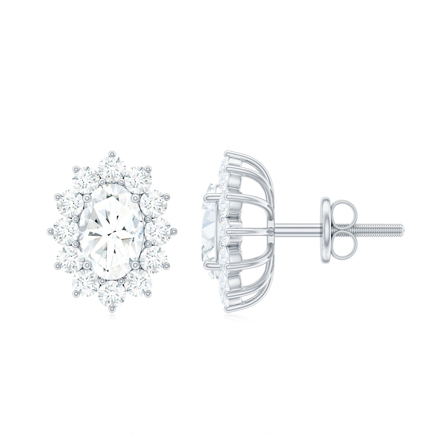 Elena- 1.0 TCW Oval Halo Moissanite Earrings
