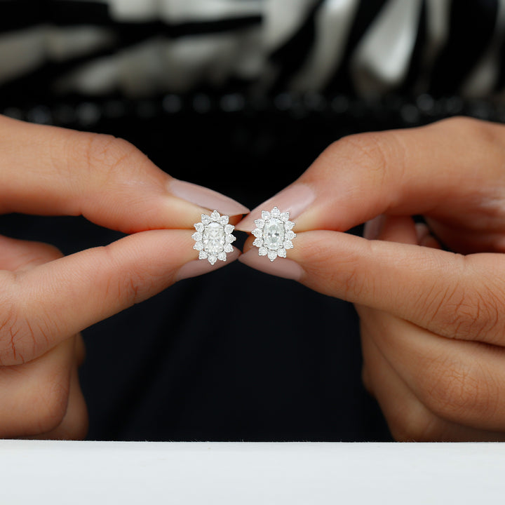 Elena- 1.0 TCW Oval Halo Moissanite Earrings