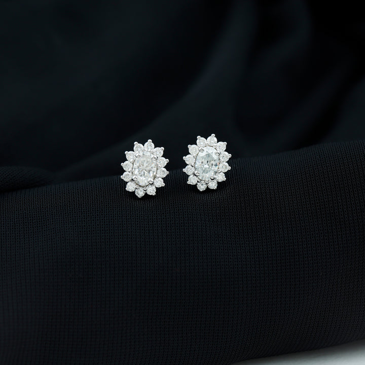 Elena- 1.0 TCW Oval Halo Moissanite Earrings