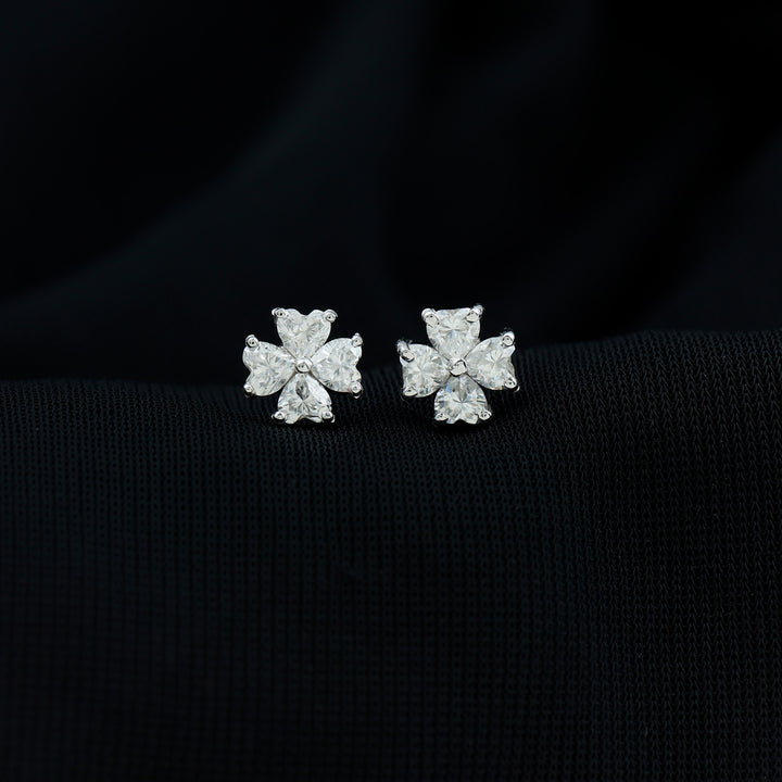 Lila- 1.0 TCW Heart Flower Moissanite Earrings