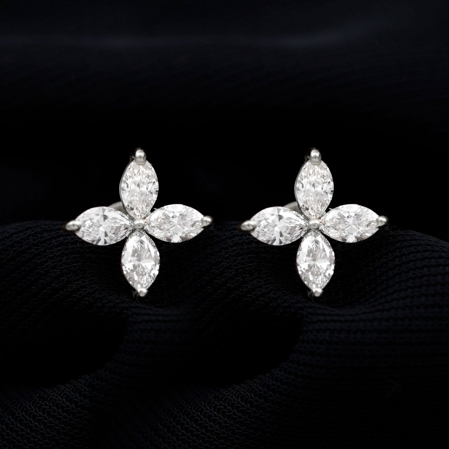 Madeline- 0.58 TCW Marquise Flower Moissanite Earrings