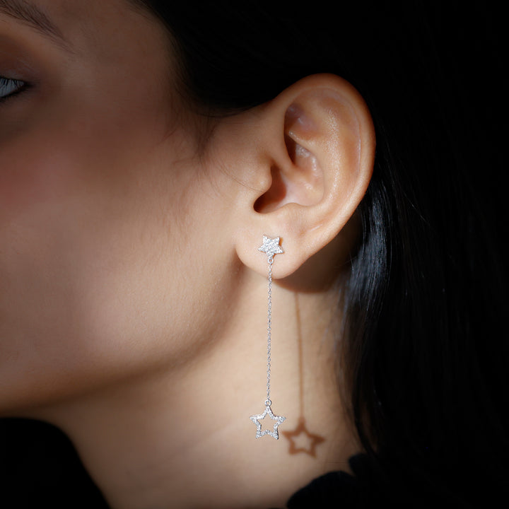 Emery- 0.60 TCW Round Star Chain Dangle Moissanite Earrings