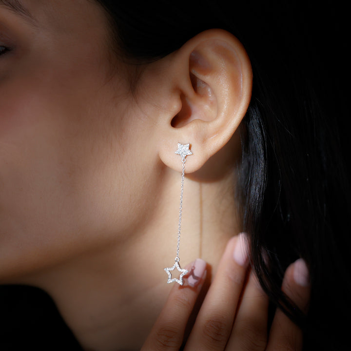 Emery- 0.60 TCW Round Star Chain Dangle Moissanite Earrings