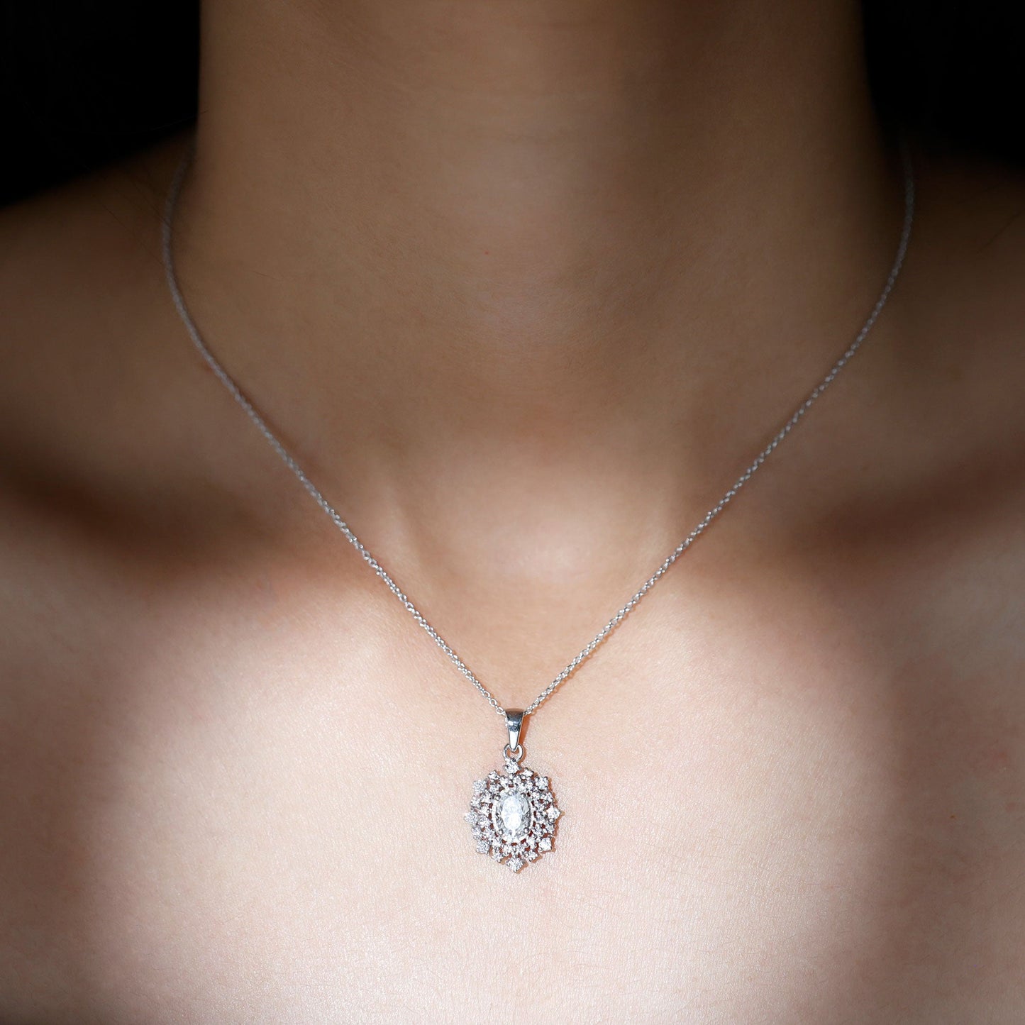 Giselle- 1.0 TCW Oval Halo Moissanite Necklace