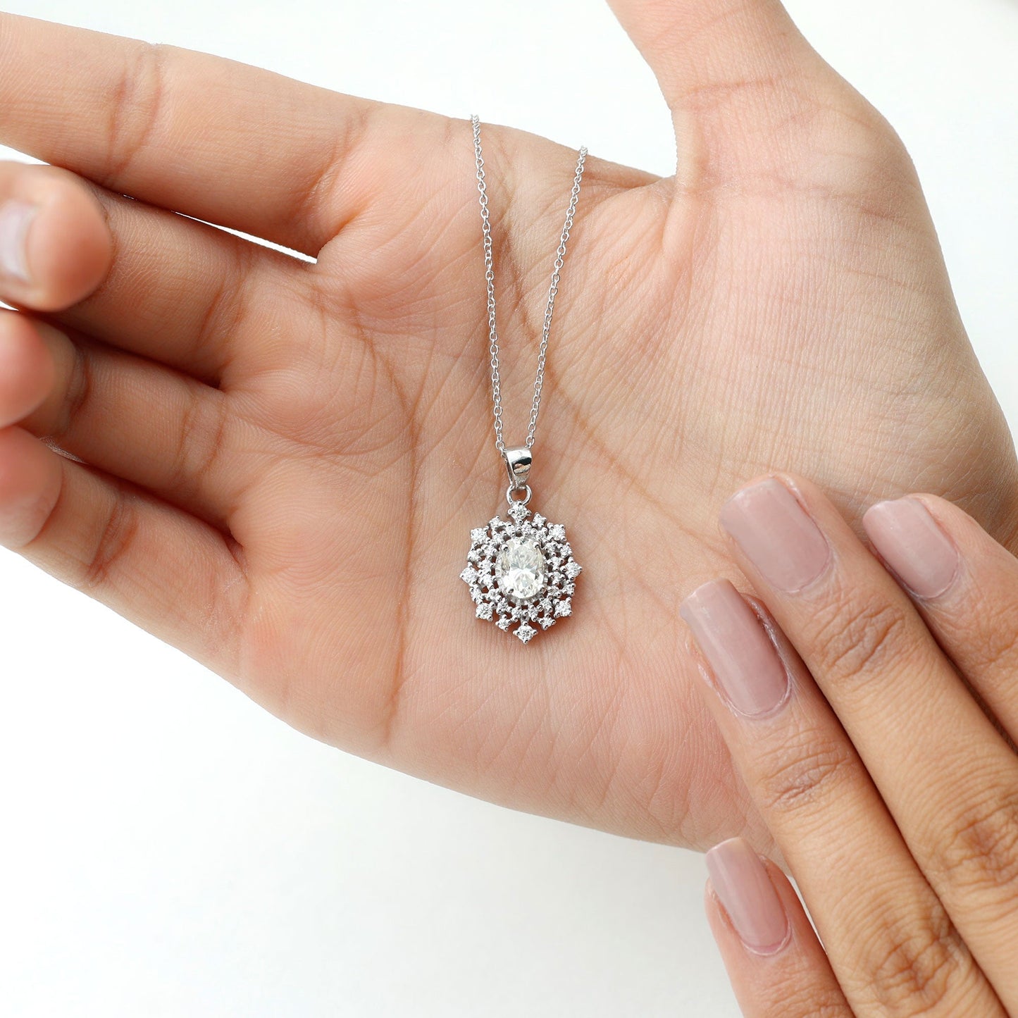 Giselle- 1.0 TCW Oval Halo Moissanite Necklace